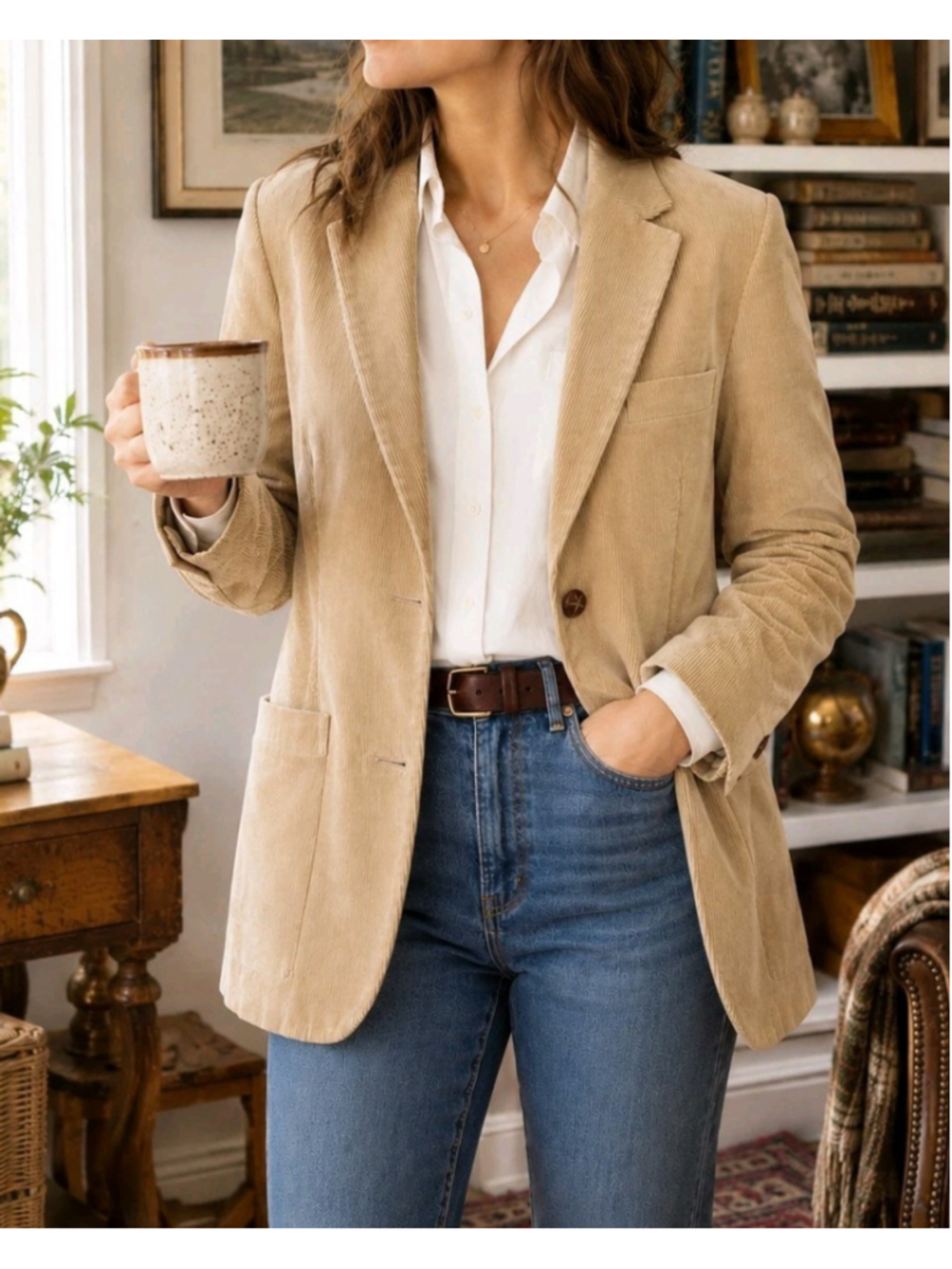 VTG Mantessa Corduroy Blazer Tan Elbow Patch Jacket Japan Sz 16 Career 2 Button